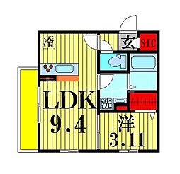 コンフォート北綾瀬 1階1LDKの間取り
