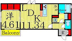 アンジュール綾瀬 2階1LDKの間取り