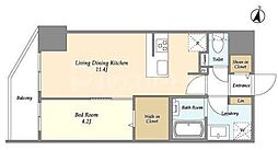 東京メトロ千代田線 北千住駅 徒歩8分の賃貸マンション 4階1LDKの間取り
