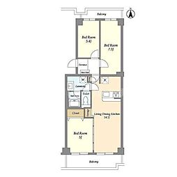 コンフォリア竹ノ塚イースト 5階3LDKの間取り