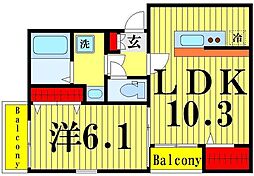グランクオール西綾瀬 1階1LDKの間取り