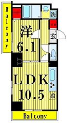 アビタ・ヴァン 3階1LDKの間取り