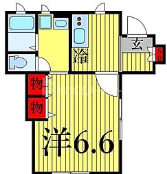 コモド本木 1階1Kの間取り