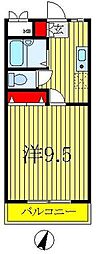 プライムコート 2階1Kの間取り