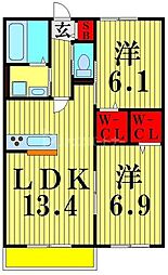 グラントレ宮城 1階2LDKの間取り