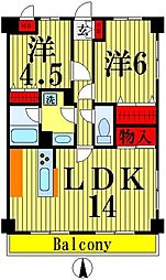 プレミールタニノ 4階3DKの間取り