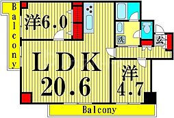 綾瀬プルミエ 10階2LDKの間取り