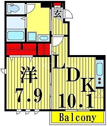 グランディール 2階1LDKの間取り