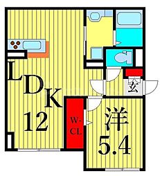 ラリュール清川B 1階1LDKの間取り