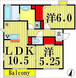 ローテンブルク 2階2LDKの間取り