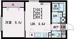 IRIS COURT TX六町 1LDKの間取図画像