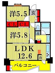 アーバンキャッスル梅島 2LDKの間取図画像
