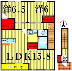 クローバーハイツB 2LDKの間取図画像