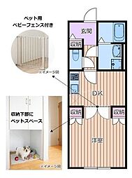 brillante paws 舎人 1DKの間取図画像
