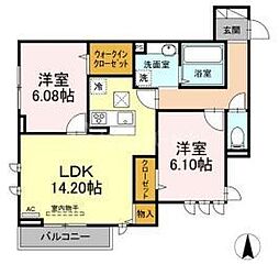 アナシエ鹿浜 2LDKの間取図画像