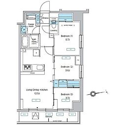 プレディアコート北千住 3LDKの間取図画像