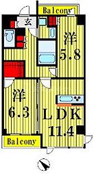 ジェノヴィア五反野スカイガーデン 1SLDKの間取図画像