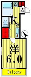 J-ハイム 1Kの間取図画像