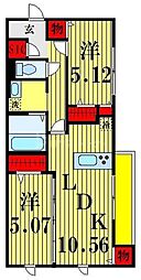 アンジュール新田 2LDKの間取図画像
