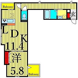 ルリアン東尾久 1LDKの間取図画像
