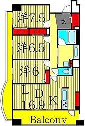 ロイヤルパークス西新井 3LDKの間取図画像