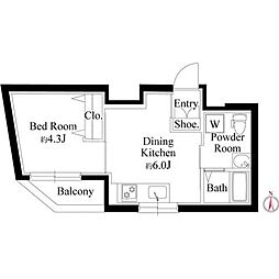 ジュネス北千住S 1DKの間取図画像