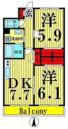 フラワーフォンテーヌ 2DKの間取図画像