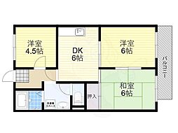 エクレール大安寺 3DKの間取図画像
