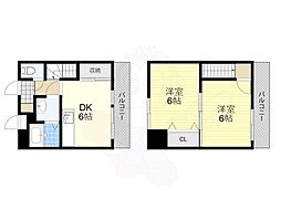 ロイヤルモアあやめ池 2DKの間取図画像
