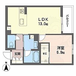 グラン　フェリシア 2階1LDKの間取り
