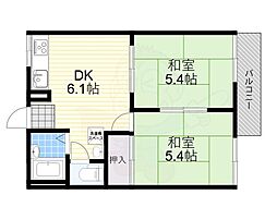 ジョイフルハイツA棟 2階2DKの間取り