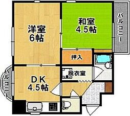 サンパレス21奈良2 3階2DKの間取り