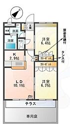 冨岡ハイツ3 2階2LDKの間取り