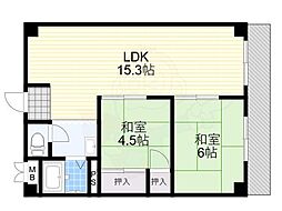 森本マンション 4階2LDKの間取り