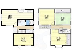 大安寺5丁目貸家 1階4LDKの間取り
