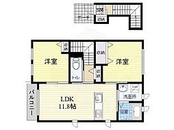 近鉄橿原線 西ノ京駅 徒歩20分の賃貸アパート 2階2LDKの間取り