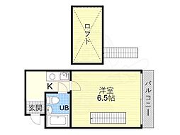 パレス大安寺 3階1Kの間取り