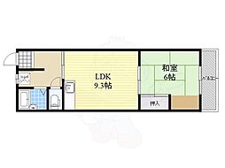 ナラコック三条ハイツ 2階1LDKの間取り