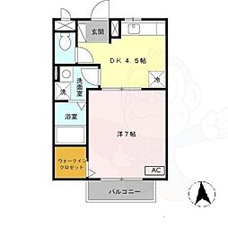 カルチェ本町 2階1Kの間取り