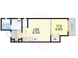 クレアール堺町1 2階1LDKの間取り