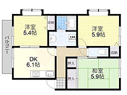 ディアハウス 2階3DKの間取り