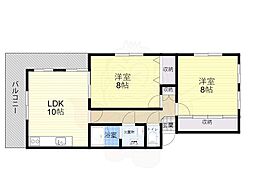 近鉄けいはんな線 学研奈良登美ヶ丘駅 徒歩15分の賃貸マンション 2階2LDKの間取り