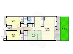 近鉄奈良線 生駒駅 徒歩8分の賃貸マンション 1階3LDKの間取り