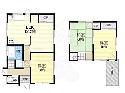 近鉄生駒線 菜畑駅 徒歩4分の賃貸一戸建て 2階3LDKの間取り
