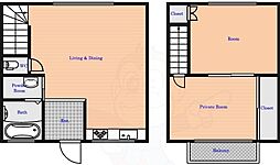 清水ハイツ 2LDKの間取図画像