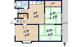 三輪マンション 3DKの間取図画像