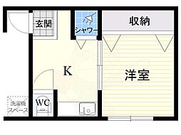 クワトロ生駒 1Kの間取図画像