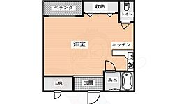 ハピネス東生駒 ワンルームの間取図画像