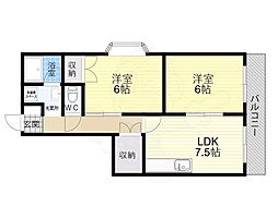 エレガンス登美ケ丘 2DKの間取図画像