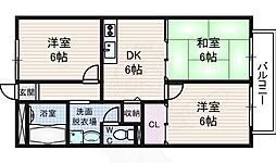 パセオ・メルベーユB 3DKの間取図画像